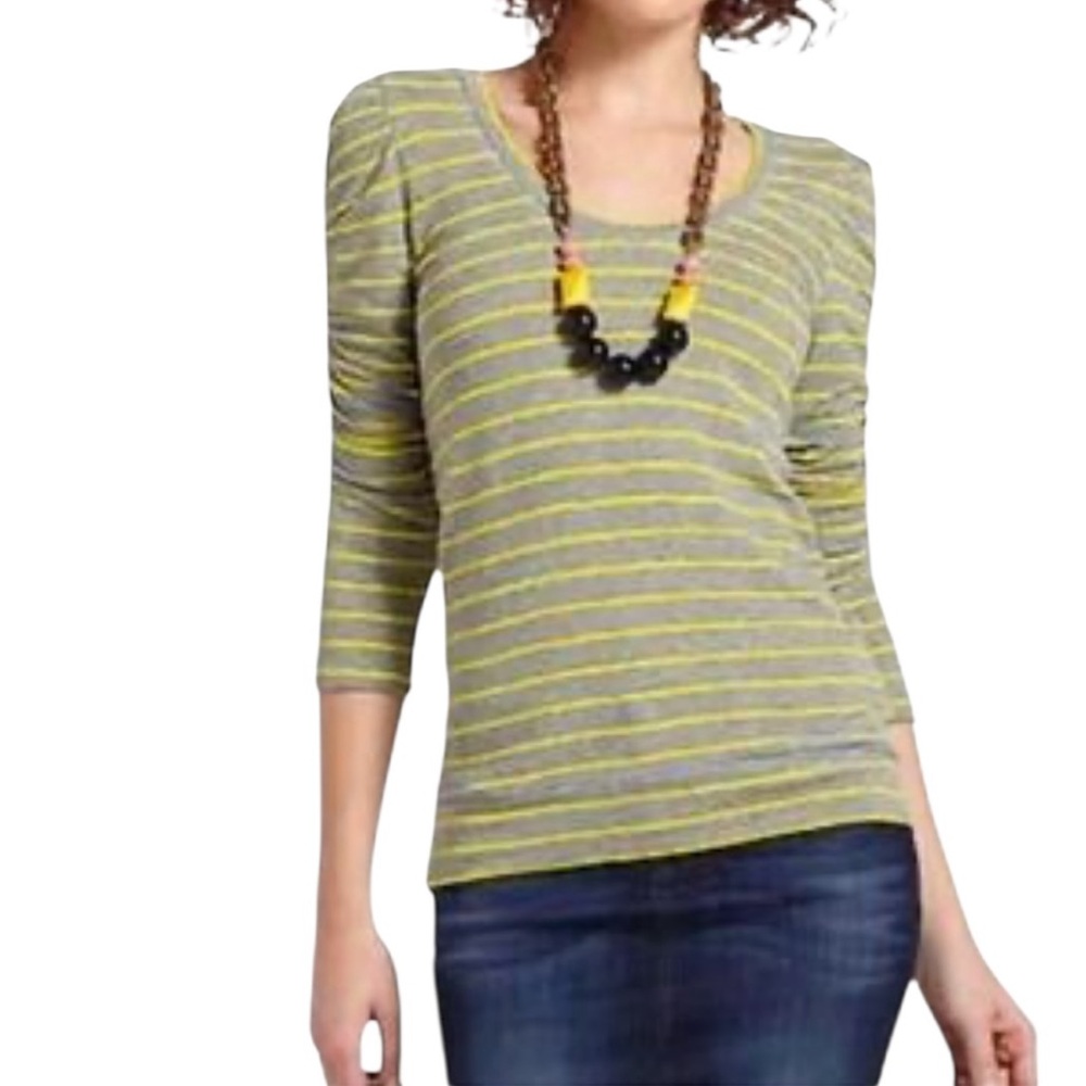 CAbi Gray and Yellow Striped Knit Top (F-1)